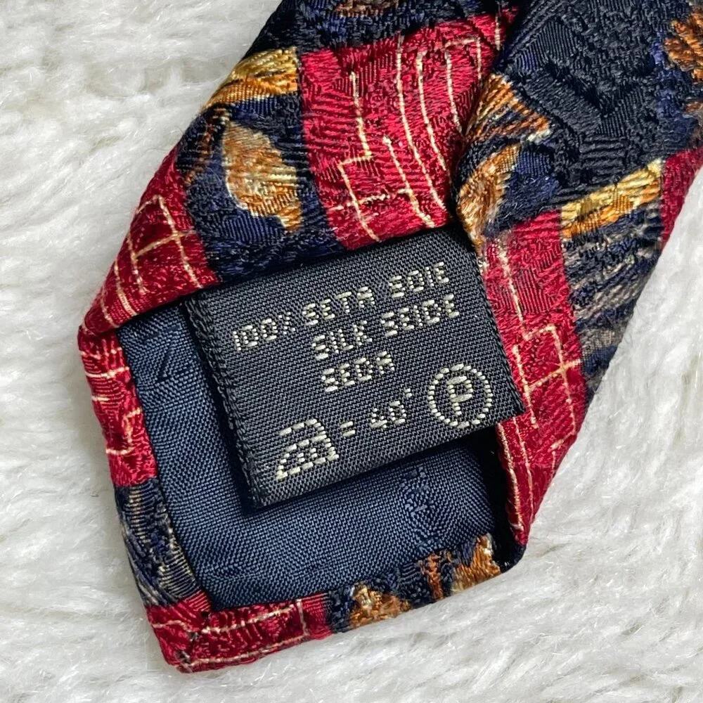 Ermenegildo Zegna Men's Red Black 100% Silk Geometric Print Tie One Size - Picture 5 of 5